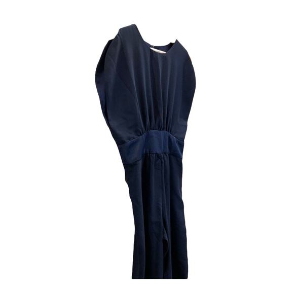 ZARA Jumpsuit SZ S Navy Blue Sleeveless Frilled Leg Sash Waist Ankle Length - Picture 11 of 14